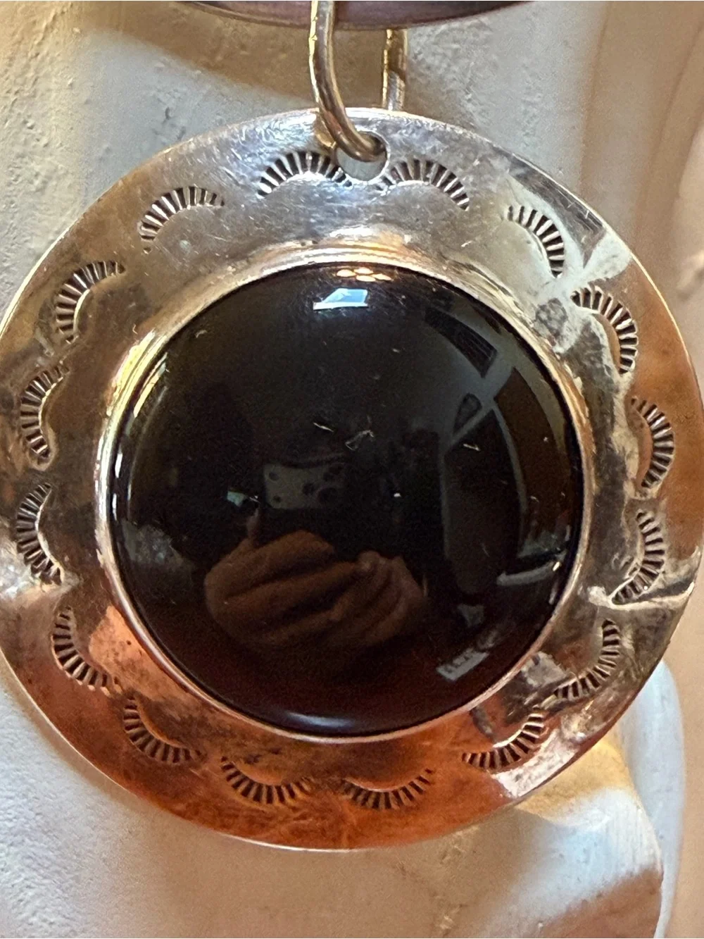 Large Vintage Sterling Silver Pendant with Black Onyx Center
